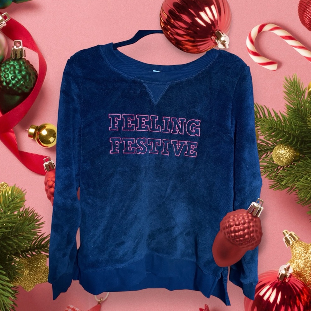 Wondershop Black Fuzzy 'Feeling Festive' Pullover pijama fuzzy sweatshirt large